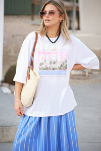Liv Oversized Tee - White/Ceres Holiday Stamp