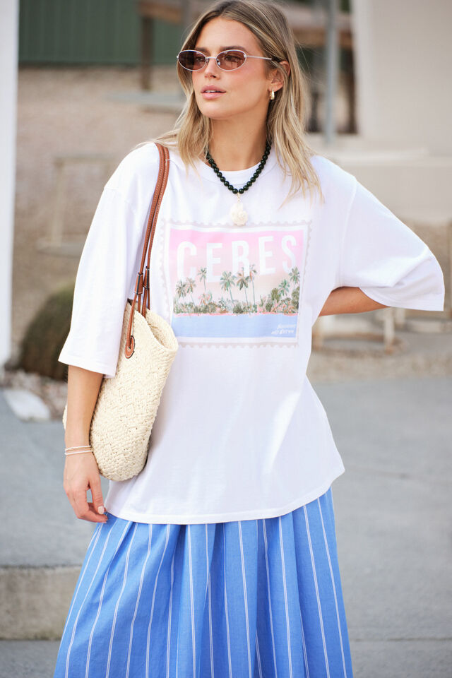 Liv Oversized Tee - White/Ceres Holiday Stamp