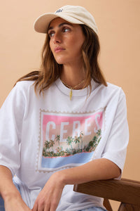 Liv Oversized Tee - White/Ceres Holiday Stamp