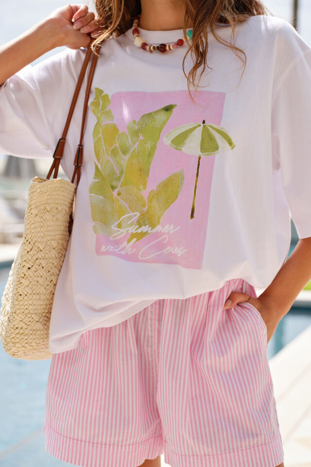 Liv Oversized Tee - White/Coastal Leaves