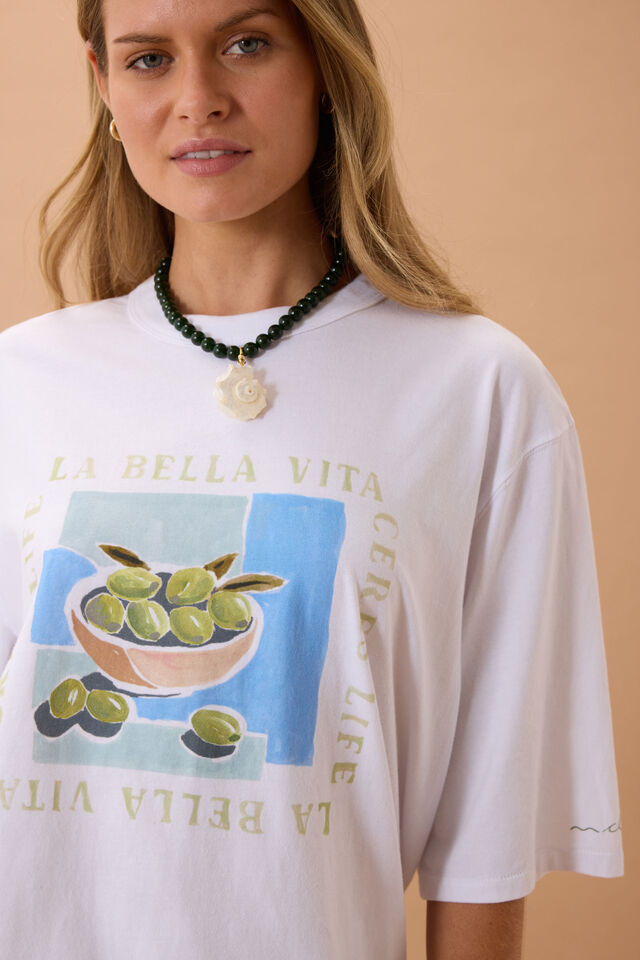 Liv Oversized Tee - White/La Belle Vita
