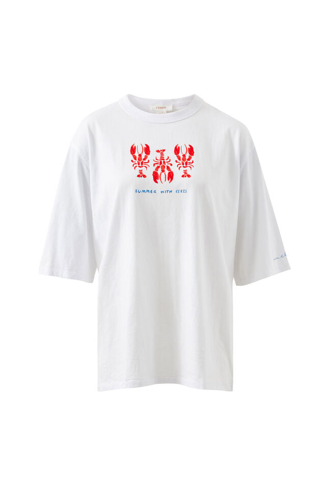 Liv Oversized Tee - White/Summer Lobsters