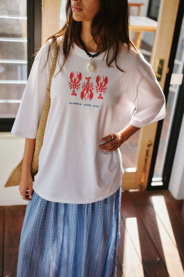 Liv Oversized Tee - White/Summer Lobsters