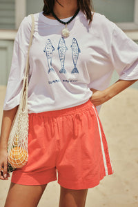 Liv Oversized Tee - White/Summer Fish