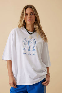 Liv Oversized Tee - White/Summer Fish