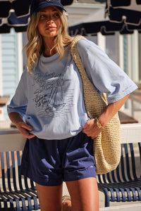 Liv Oversized Tee - China Blue/Palm Beach