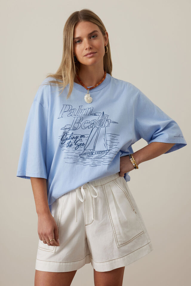 Liv Oversized Tee - China Blue/Palm Beach