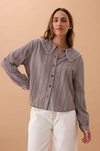 Alice Collared Top - Choc Gingham