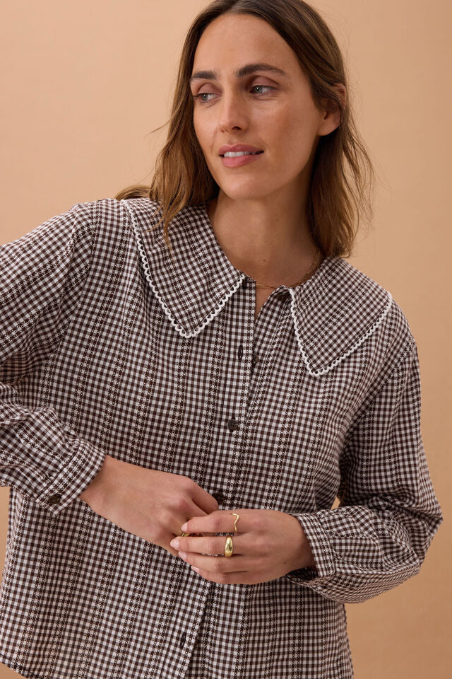Alice Collared Top - Choc Gingham