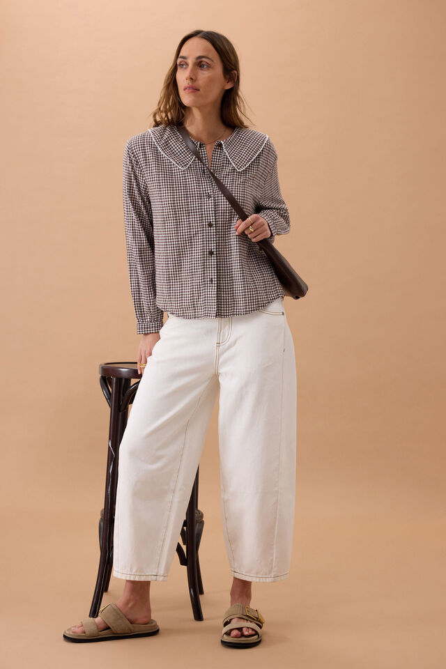 Alice Collared Top - Choc Gingham