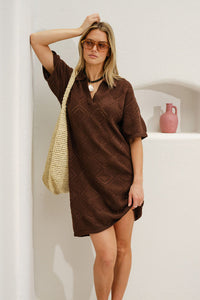 Daisy Diamond Knit Mini Dress - Chocoalte