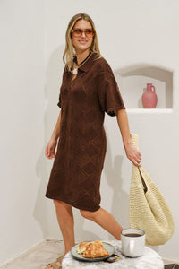 Daisy Diamond Knit Mini Dress - Chocoalte