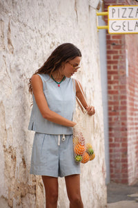 Maddy Shell Top - Indigo White Stripe