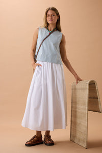 Maddy Shell Top - Indigo White Stripe