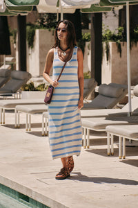 Talulah Knit Tank Midi Dress - Powder Blue Stripe