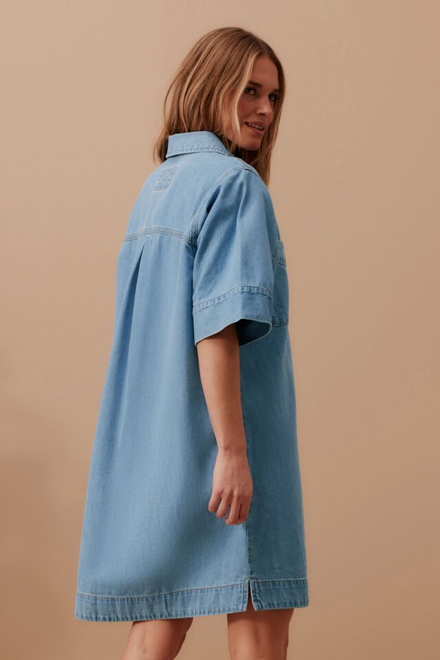 Ava Short Sleeve Mini Dress - Vintage Blue