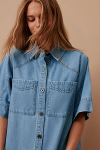 Ava Short Sleeve Mini Dress - Vintage Blue