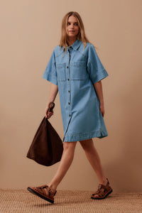 Ava Short Sleeve Mini Dress - Vintage Blue