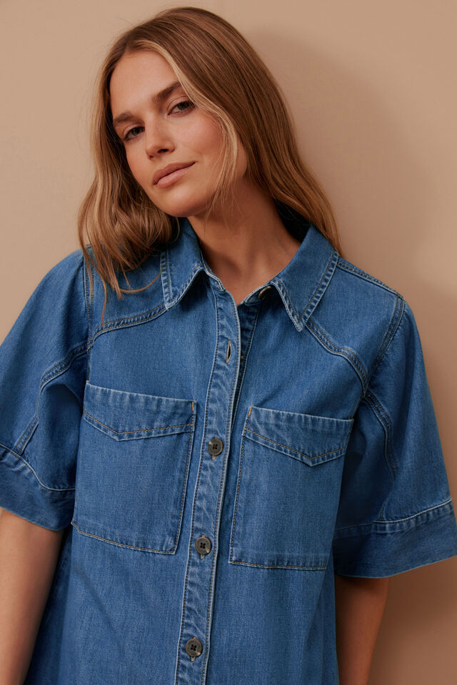 Ava Short Sleeve Mini Dress - Fresh Indigo