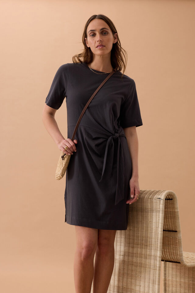 Agnes Tie Mini Tee Dress - Phantom