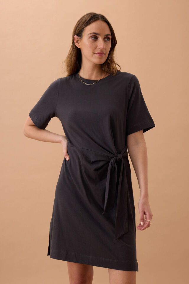Agnes Tie Mini Tee Dress - Phantom