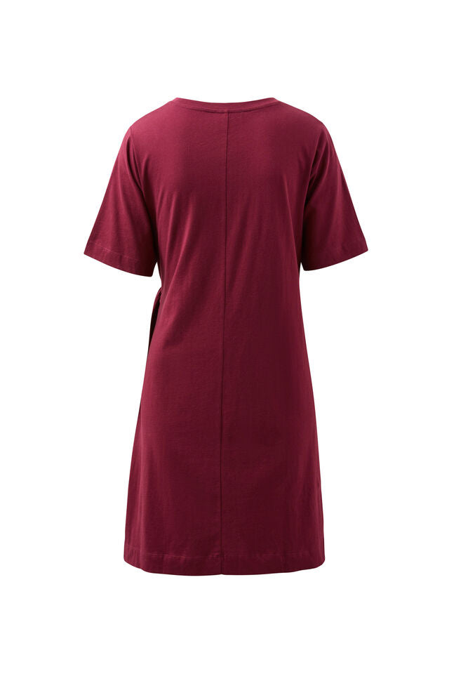 Agnes Tie Mini Tee Dress - Pomegranate