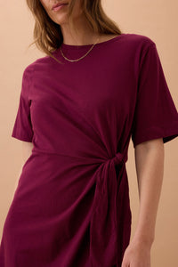 Agnes Tie Mini Tee Dress - Pomegranate