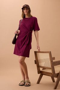 Agnes Tie Mini Tee Dress - Pomegranate