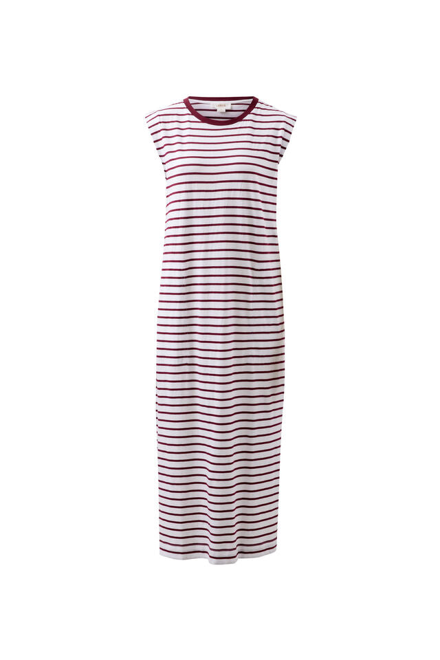 Paloma Dress - White/Pomegranate Stripe