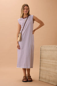 Paloma Dress - White/Pomegranate Stripe