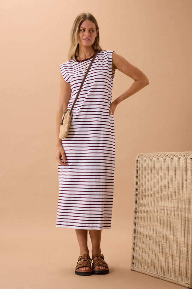 Paloma Dress - White/Pomegranate Stripe