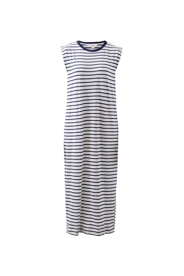 Paloma Dress - White/French Navy Stripe