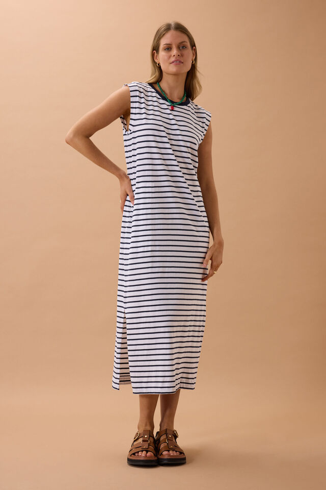 Paloma Dress - White/French Navy Stripe