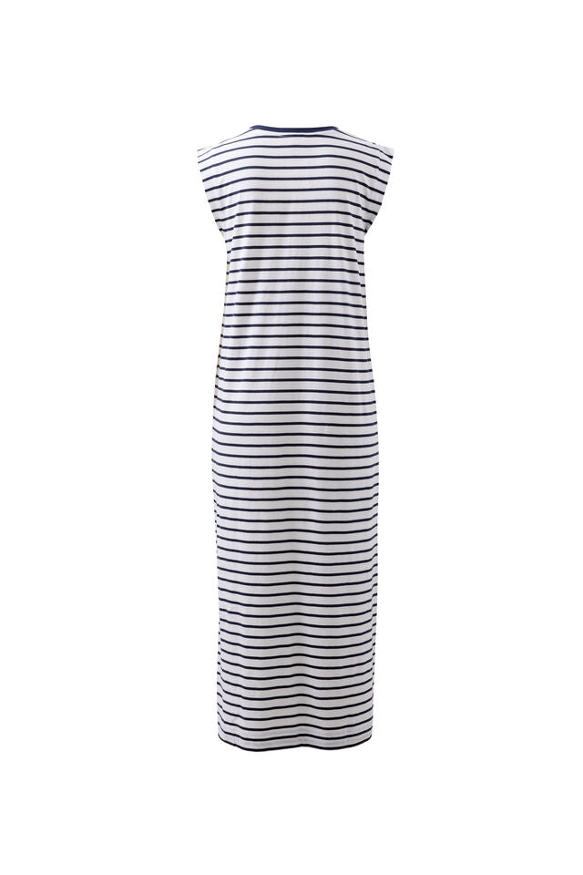 Paloma Dress - White/French Navy Stripe