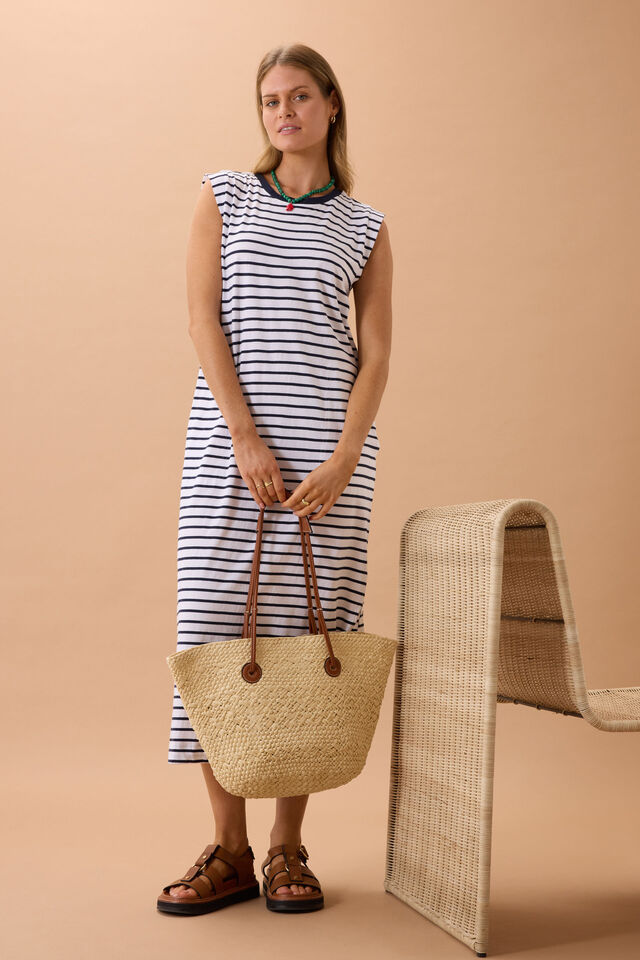 Paloma Dress - White/French Navy Stripe