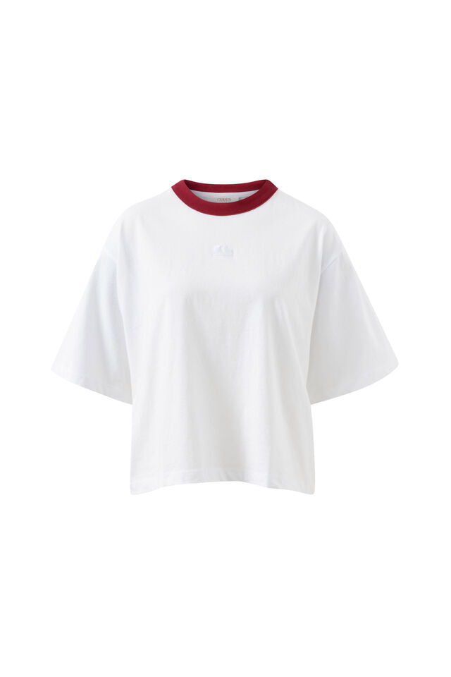 Phoebe Premium Tee - White/Burgundy