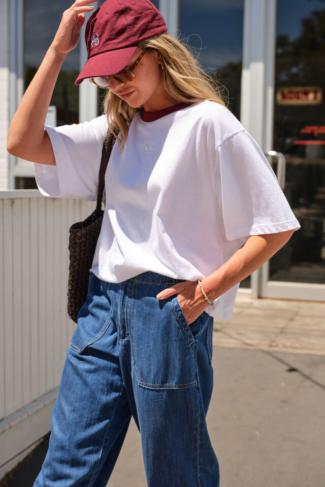 Phoebe Premium Tee - White/Burgundy