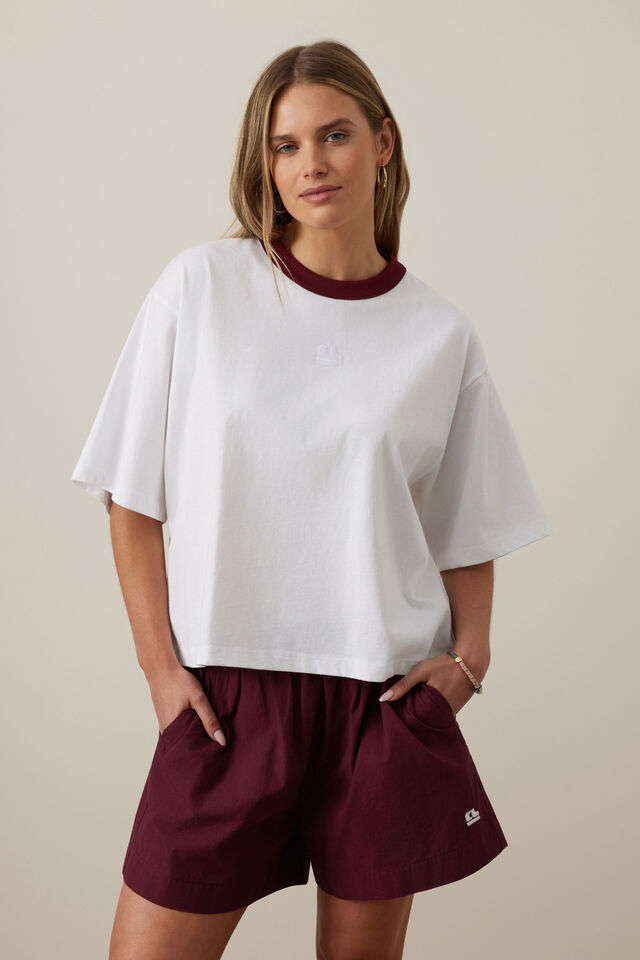 Phoebe Premium Tee - White/Burgundy
