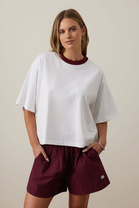 Phoebe Premium Tee - White/Burgundy