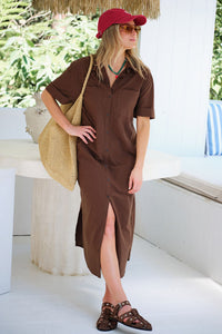 Hanna Midi Shirt Dress - Chocolate