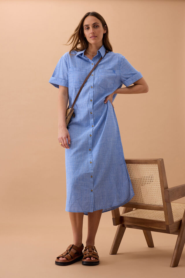 Hanna Midi Shirt Dress - Cobalt Stripe