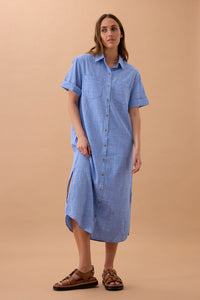 Hanna Midi Shirt Dress - Cobalt Stripe