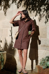 Sara Mini Shirt Dress - Chocolate