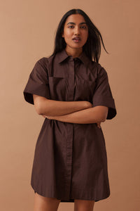 Sara Mini Shirt Dress - Chocolate