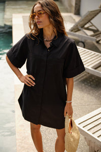 Sara Mini Shirt Dress - Black