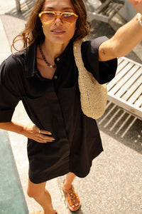 Sara Mini Shirt Dress - Black
