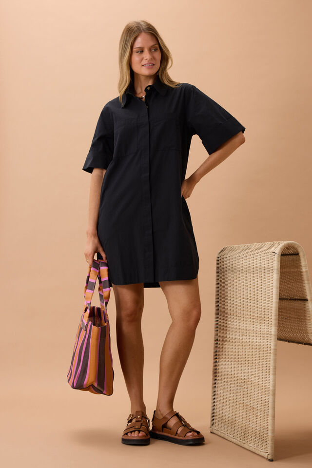 Sara Mini Shirt Dress - Black
