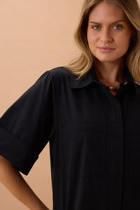 Sara Mini Shirt Dress - Black