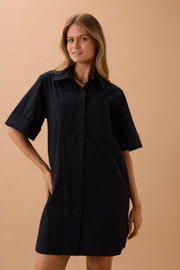 Sara Mini Shirt Dress - Black