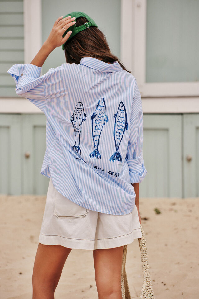 Miya Shirt - Blue Stripe Fish